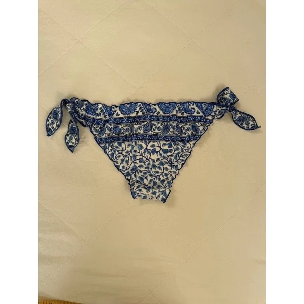 J.Crew Womens Blue White‎ Block Print Floral Side Tie Bikini Bottom Medium
